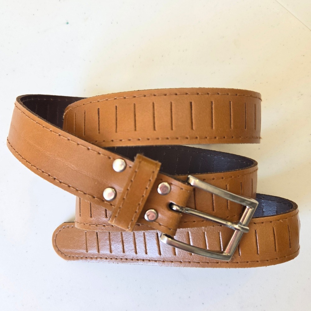 Swedish Leather Belt Mens 105cm Any Size Tan Brown Slit Design Made in Sweden